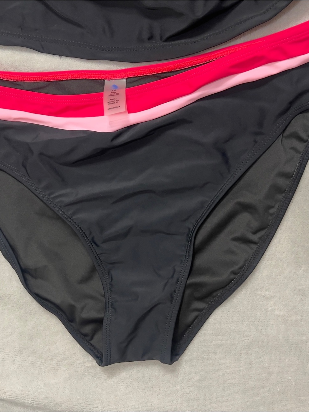 Amazon Women's Black Bikini Set with Hot Pink and Light Pink Bands - Picture 7 of 9